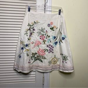 TALBOTS size 6P Blue 100% Cream floral embroidered a-line skirt